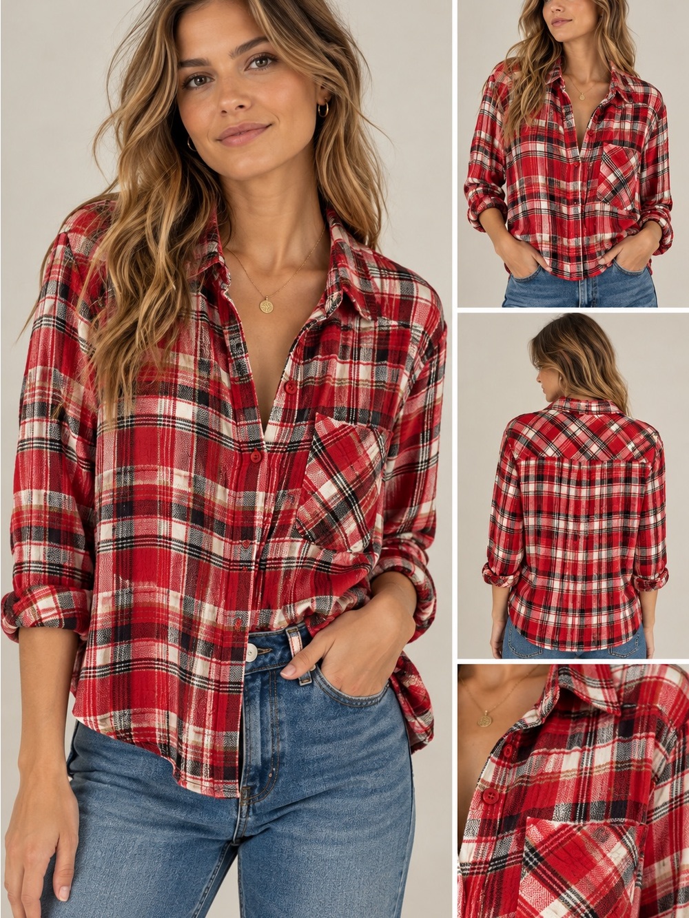 Relaxed Red Plaid Button-Down Shirt
